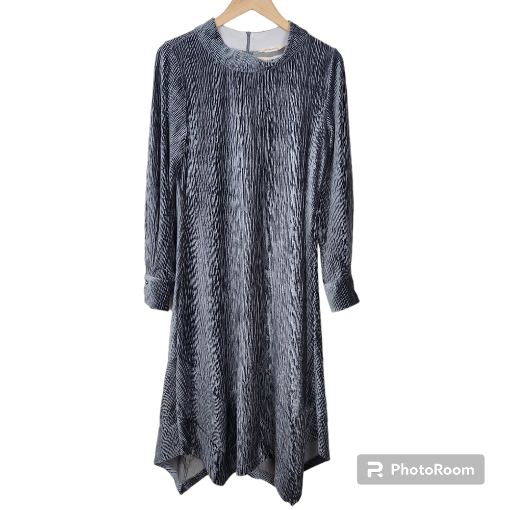Soft Surroundings Gray Silver Velvet Salvaza Long Sleeve Midi Dress Sz S